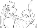 anthro anthro_only big_breasts breasts duo face_between_breasts furry looking_at_another monochrome tagme