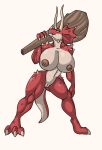  big_breasts breasts claws club dinosaur female horns lordstevie lordstevie_(artist) nipples nude pussy reptile scalie solo spikes tail triceratops 