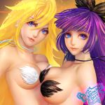 blonde_hair blue_eyes blue_hair breasts bust earrings face hair_ornament jewelry lips long_hair lowres multicolored_hair multiple_girls necklace nude orry panty_&amp;_stocking_with_garterbelt panty_anarchy pasties pink_hair purple_hair stocking_anarchy two-tone_hair