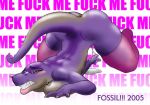  2005 anus ass ass_up big_breasts breasts closed_eyes dinosaur female fossil furry lips masturbation pussy_juice raised_tail scalie solo stockings t-rex tail tyra_reckks 