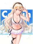1girl alluring big_breasts bikini black_ribbon breasts character_name cleavage corrin_(fire_emblem) corrin_(fire_emblem)_(female) fire_emblem fire_emblem_fates fire_emblem_heroes glasses hair_between_eyes hairband hand_on_hip high_res long_hair navel niko_(aiai03012) nintendo official_alternate_costume open_mouth petals pointy_ears red_eyes ribbon swimsuit white_bikini white_hair