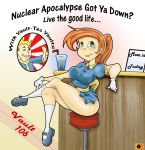  fallout_3 freckles gloves ponytail red_hair sitting socks stool text vault_boy 