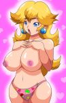 1girl belly big_breasts bimbo blonde_hair blue_eye breasts cameltoe crown curvaceous dress earrings female female_only headwear heart_background high_heels huge_breasts jewelry long_hair mario_(series) midriff nail_polish navel nintendo nipples panties pink_background princess princess_peach printed_panties speeds super_mario super_mario_bros. thick_thighs thighs topless topless_female underwear video_game_character video_game_franchise voluptuous white_gloves wide_hips