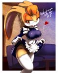 1girl anthro apron big_breasts breasts brown_eyes cleavage cute female female_only furry gloves hair heart lagomorph long_ears looking_at_viewer maid maid_uniform milf nancher panties psm rabbit sega skimpy smile solo sonic sonic_the_hedgehog_(series) stockings underwear vanilla_the_rabbit