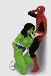 1boy 1girl absurd_res clothed clothed_sex fellatio frosty19_40 green_skin hulk_(series) jennifer_walters marvel oral parcheesy peter_parker she-hulk snowman1940 spider-man spider-man_(series)