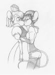  an_american_tail bridget_(an_american_tail) character_request female_only furry kissing monochrome tagme yuri 