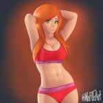 1girl alluring arms_up athletic_female calvin_klein disney disney_channel female_abs female_only fit_female green_eyes kim_possible kimberly_ann_possible nottkart red_hair solo_female teen underwear underwear_only