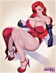  ass erect_nipples_under_clothes gloves hair_over_one_eye high_heels huge_breasts jessica_rabbit red_dress red_hair thighs who_framed_roger_rabbit 
