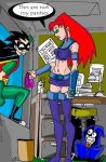 angry archangemon black_hair dc_comics dick_grayson green_eyes panties raven_(dc) red_hair robin starfire surprise teen_titans
