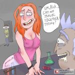 1boy 1girl age_difference ass blush breasts brother_and_sister clothed_female human long_hair male morty_smith older_sister open_mouth orange_hair rick_and_morty rick_sanchez sentimentalbambam smile summer_smith yoga_pants