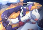  1girl 68 2018 anthro black_fur bound breasts canine closed_eyes cum cum_in_orifice cum_in_pussy digimon digimon_(species) digital_media_(artwork) duo forced fur furry grin impmon large_breasts lying male male/female mammal nipples on_side rape renamon sex size_difference smile spread_legs spreading sweat tears testicles vaginal yellow_fur 
