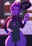  1girl big_breasts dc_comics female_only green_apron iced_latte_with_breast_milk looking_at_viewer meme playzholder raven_(dc) starbucks starbucks_breastmilk_meme teen_titans thick_thighs wide_hips 