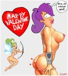  arrow ass bow breasts cupid edit english_text fairy funny futurama nipple nipples nude one_eye ponytail purple_hair text turanga_leela valentine valentine&#039;s_day 