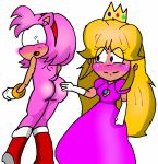 amy_rose ass bigbootyinc blue_eyes blush boots crossover embarrassing furry hairband nude princess_peach sega sonic_*(series) sonic_the_hedgehog_(series) surprise