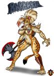  amazon axe barbaria_(oc) barbarian blood breasts cheetah feline female furry hairstyle lordstevie muscle muscles nipples pussy shield skull solo unconvincing_armour warrior weapon 