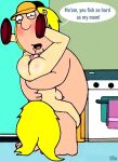  american_dad blushing crossover dialogue family_guy francine_smith puffy_pussy red_anus standing_69 uso_(artist) 