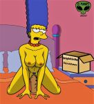 breasts dildo_sitting fj_manips_(artist) huge_dildo marge_simpson nipples nude shaved_pussy the_simpsons thighs