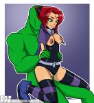  1boy 1girl alternate_costume beast_boy breasts dankodeadzone dc dc_comics edit exposed_breasts female girl_on_top green_eyes jinx leotard leotard_aside male male/female penis_in_pussy raven_(dc) sex starfire stockings striped_stockings tagme teen_titans vaginal vaginal_penetration vaginal_sex 