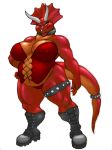 bbw big_breasts boots breasts chubby cleavage dinosaur female fossil_(artist) horns original panties red_panties scalie solo tail traci_(fossil) underwear