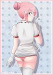  1_girl 1girl ass blue_eyes clothes_lift female female_only friendship_is_magic gloves hair_bun humanized looking_at_viewer mostly_clothed my_little_pony nurse nurse_redheart nurse_redheart_(mlp) nurse_uniform panties solo solo_female standing stockings 