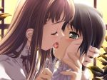  2girls blush game_cg hentai kiss kissing multiple_girls tongue 