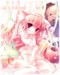  1girl animal_ears blush cat_ears hentai inuneko pink_hair ribbon smile solo star 