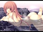  ass barefoot blush breasts brown_eyes cherry_blossoms feet hentai iizuki_tasuku nude onsen water 