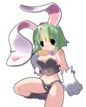  blush boots bunny_ears gloves green_hair hentai highres red_eyes tail 