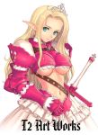  1girl armor armored_dress blonde_hair breasts dress elf gauntlets green_eyes hentai long_hair pointy_ears simple_background solo sword taka_tony taka_tony_(artist) takayuki_tanaka takayuki_tanaka_(artist) tanaka_takayuki tanaka_takayuki_(artist) tiara tony_taka tony_taka_(artist) underboob weapon 