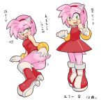  1girl amy_rose animal_ears arm_support ass ass_grab blush boots bracelet clothed female furry gloves green_eyes hair hairband happy heart invitation open_mouth panties pink_hair presenting sega shoes short_hair simple_background smile solo sonic sonic_the_hedgehog standing tail tamagoro tamagoroo_(funifuni_labo) text translated underwear upskirt white_background white_panties 