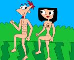 1boy 1girl aged_up breasts feet grass isabella_garcia-shapiro matiriani28 navel outside phineas_and_ferb phineas_flynn running sitting tagme toes