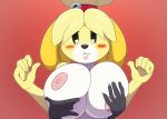  1girl 2018 absurd_res animal_crossing anthro big_breasts blonde_hair blush breast_fondling breasts canid canine canis domestic_dog duo erect_nipples fondling fur hair hand_on_breast high_res huge_breasts isabelle_(animal_crossing) lipstick luke_fondleberg makeup mammal miso_souperstar nintendo nipples sexy sexy_breasts shih_tzu solo_focus toy_dog video_games 