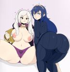 2_girls areola ass bent_over big_ass big_breasts blue_eyes blue_hair book breasts dress fire_emblem fire_emblem_awakening hair_ornament hairband holding jinu long_hair looking_at_viewer looking_back lucina mother_and_daughter nipples panties parted_lips presenting_hindquarters purple_panties robin_(fire_emblem) robin_(fire_emblem)_(female) smile spread_legs thick_thighs thighs topless twin_tails white_hair