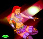  boots closed_eyes dc dcau embarrassing long_hair marker marker_(artist) orange_skin red_hair starfire stripped_by_other teen_titans topless torn_clothes torn_clothing wardrobe_malfunction 