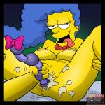blue_hair cartoon_gonzo marge_simpson pearls sex_toy tagme the_simpsons yellow_skin