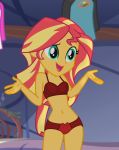  1girl bra equestria_girls female female_only friendship_is_magic mostly_nude my_little_pony open_mouth panties red_bra red_panties red_underwear solo sunset_shimmer two-tone_hair underwear 