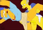 blue_hair blue_pubic_hair cheating_wife marge_simpson montgomery_burns red_bra the_simpsons tuvok_(artist) vaginal yellow_skin