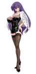  dominatrix high_heels long_hair purple_hair solo stockings 