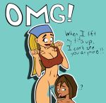 bandanna black_eyes blonde_hair blue_eyes bottomless breasts brown_hair brown_skin cartoon_network courtney_(tdi) cowboy_boots dark-skinned_female dark_skin erect_nipples hairless_pussy hourglass_figure huge_breasts humor kerchief licking light-skinned_female lindsay_(tdi) long_blonde_hair long_hair no_panties oral pussy pussylicking shadez short_hair striped_hair text thick_ass thick_legs thick_thighs total_drama_island two_tone_hair uncensored wasp_waist yuri