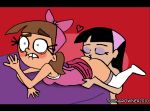 anilingus ass biting_lip black_hair blush bow bowtie_headband brown_hair brunette from_behind genderswap hair headband heart lip_biting long_hair no_panties nude oral socks surprise surprised the_fairly_oddparents timantha timantha_turner timmy_turner toongrowner trixie_tang uncensored yuri