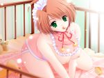  1girl adult_baby adultbaby aishite_nightingale baby_bottle bear bed bib binky bottle breasts crib cute diaper female game_cg green_eyes hanging_breasts hips kirino_mai large_breasts light_novel looking_at_viewer pacifier red_hair solo stuffed_animal teddy_bear wide_hips 