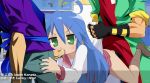  1_female 1girl 2_males 2boys 3_humans blue_hair carrying clothed clothed_sex erection fellatio female female_human female_teen fingerless_gloves game hair human human/human human_only izumi_konata long_hair lucky_star male male/female male_human mole mole_under_eye multiple_boys oral penis sex standing teen text threesome tongue vaginal vaginal_penetration zone 