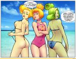  3_girls 3girls ass female female_only looking_at_viewer mostly_nude russian_text shpulya simka speech_bubbles standing swimsuit text the_fixies verta 