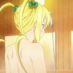  1:1_aspect_ratio 1girl 1girl 1girl ass back bathroom blonde_hair completely_nude cropped gif gif hair_bobbles hair_ornament hand_on_hip himegami_kodama hips indoors large_filesize long_hair maken-ki!_(series) maken-ki!_two nude screen_capture standing takami_akio thighs third-party_edit tied_hair twin_tails wet wide_hips xebec 