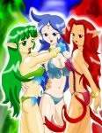 3_girls blue_hair bra din farore female_only green_hair nayru nintendo oracle_of_ages oracle_of_seasons panties red_hair speeds the_legend_of_zelda