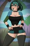 1girl areola artist_name big_breasts black_nails black_thighhighs breasts cartoon_network choker covered_nipples goth goth_girl gwen_(tdi) hands_on_hips multicolored_hair navel ring shadowboxer skirt solo_female total_drama total_drama_island