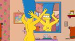 ass bathroom blue_hair breasts marge_simpson mirror nude smile the_simpsons wvs yellow_skin