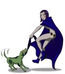  angry ass beast_boy blush cape cover_up dc dog embarrassing hair heart nude purple_hair raven_(dc) short_hair teen_titans wardrobe_malfunction white_background 
