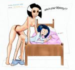  ass bent_over black_hair blue_hair bottomless breasts brown_eyes coraline coraline_jones doggystyle erect_nipples huge_breasts incest milf nipples no_panties nude other_mother pants_down roger_bacon short_hair strap-on taken_from_behind vaginal 