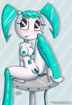  blue_hair blush boots breasts innocenttazlet jenny_wakeman my_life_as_a_teenage_robot nipple nude pussy robot twin_tails xj-9 